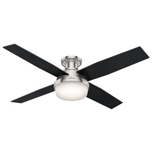 Hunter Fan Dempsey 52-in 4-Blade Black Low Profile Flush Mount Ceiling Fan with Light