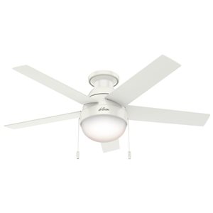 Hunter Fan Anslee 46-in 5-Blade Fresh White Low Profile Flush Mount Ceiling Fan with Light