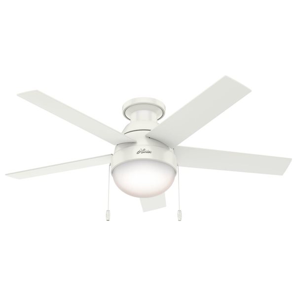 Ventilateur de plafond encastré à profil bas Anslee de Hunter Fan 5 pales 46 po blanc frais avec lumière