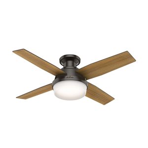 Hunter Fan Dempsey 44-in 4-Blade Dark Brown Low Profile Flush Mount Ceiling Fan with Light