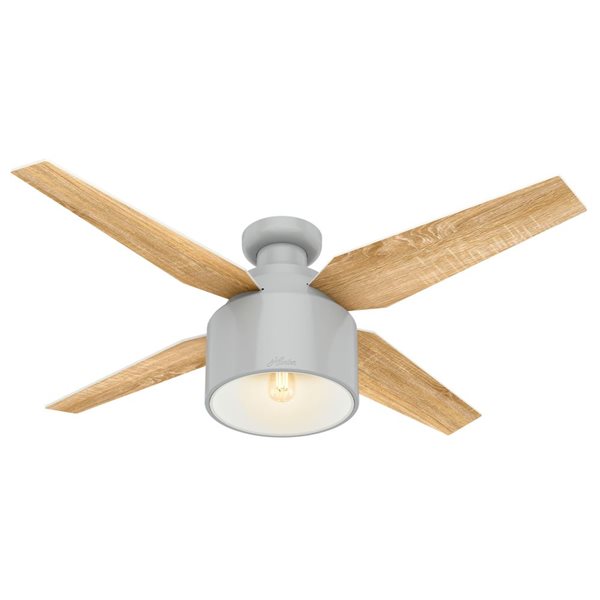 Ventilateur de plafond encastré à profil bas Cranbrook de Hunter Fan 4 pales 52 po brun pâle avec lumière