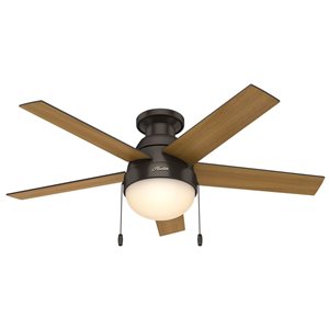 Hunter Fan Anslee 46-in 5-Blade Dark Walnut Low Profile Flush Mount Ceiling Fan with Light