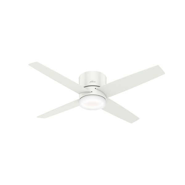 Ventilateur de plafond encastré à profil bas Advocate de Hunter Fan 4 pales 54 po blanc cendré avec lumière à DEL