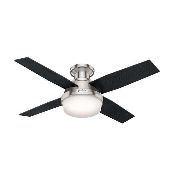 Hunter Dempsey 44-in 4-Blade Black/Brushed Nickel Low Profile Flush Mount Ceiling Fan w/ Light