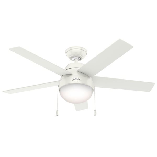 Ventilateur de plafond à montage sur tige Anslee de Hunter Fan 5 pales 46 po blanc frais avec lumière