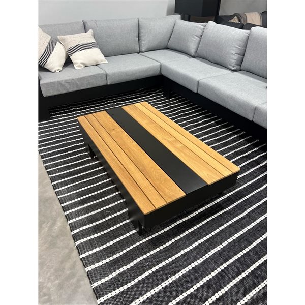 Corriveau Outdoor Furniture Graphite 8 x 10-ft Black and Natural Stripe Indoor/Outdoor Area Rug