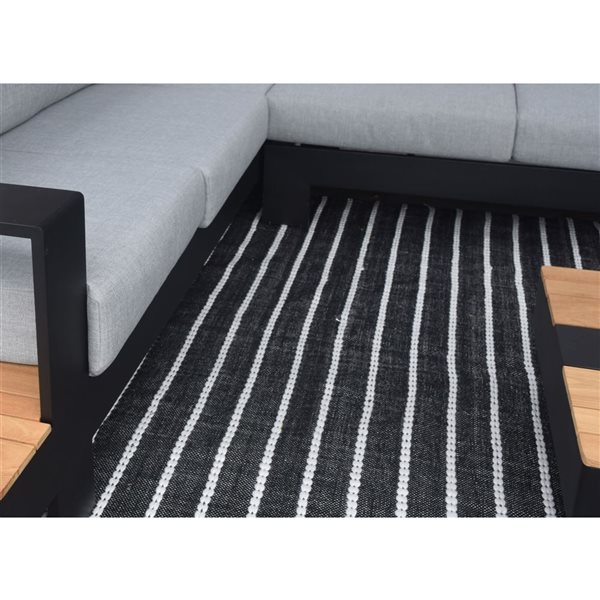 Corriveau Outdoor Furniture Graphite 8 x 10-ft Black and Natural Stripe Indoor/Outdoor Area Rug