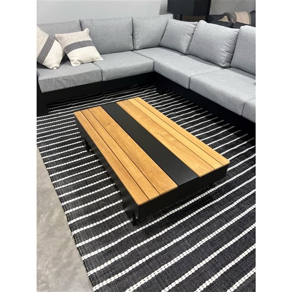 Corriveau Outdoor Furniture Graphite 9 x 12-ft Black and Natural Stripe Indoor/Outdoor Area Rug