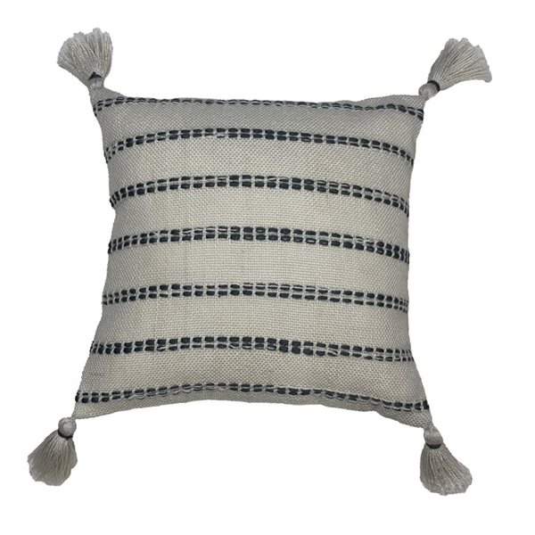 Corriveau Outdoor Furniture Natural 1-Piece 18 x 18-in Blue Grey Indoor/Outdoor Striped Decorative Cushion