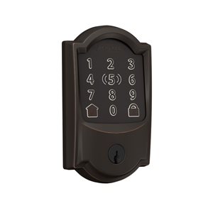 Pêne dormant électronique à code Camelot de Schlage intelligent Wi-Fi compatible avec Maison d'Apple, bronze patiné