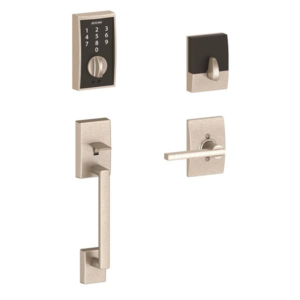 Schlage Touch Electronic Keyless Touchscreen Deadbolt with Exterior Door Handleset and Latitude Lever  - Satin Nickel