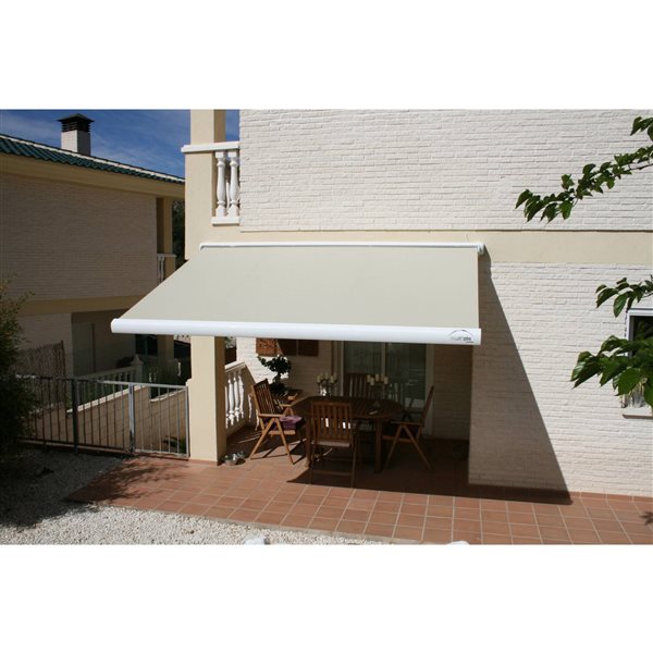 Multiple Awnings Brasilia Slim 14-ft White Wall Mounted Motorised Retractable Awning with Motor on the Right