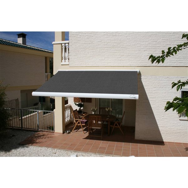 Multiple Awnings Brasilia Slim 10-ft White Wall Mounted Motorised Retractable Awning with Motor on the Right