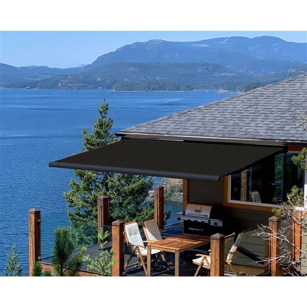 Multiple Awnings Brasilia Slim 10-ft Black Wall Mounted Motorised Retractable Awning with Motor on the Right