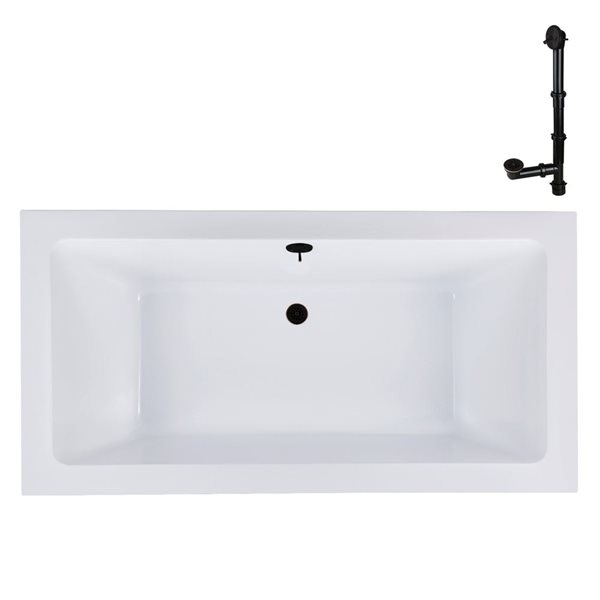 Streamline 66-in x 34-in Glossy White Acrylic Drop-In Bathtub with Matte Oil Rubbed Bronze External Drain