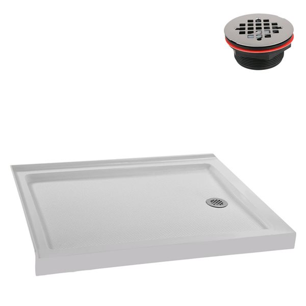 Streamline 48-in x 36-in Glossy White Acrylic Corner Shower Base with Right Hand Drain and ABS Drain Included