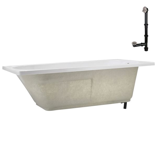 Streamline 66-in x 34-in Glossy White Acrylic Soaking Drop-In Bathtub with Brushed Nickel External Drain