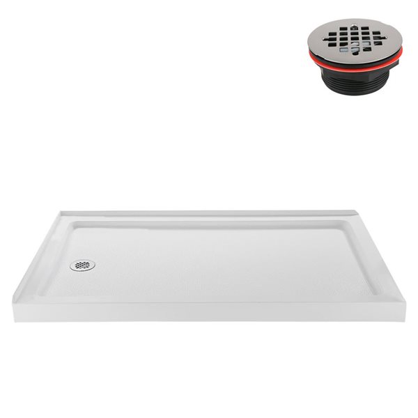 Base de douche d'angle Streamline en acrylique 60 po x 36 po blanc brillant avec drain à gauche et drain ABS inclus