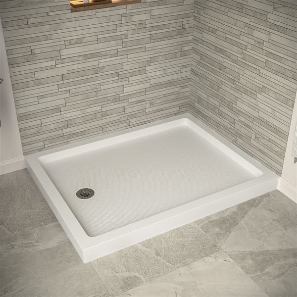 Streamline 48-in x 36-in Glossy White Acrylic Corner Shower Base with Left Hand Drain and ABS Drain Included