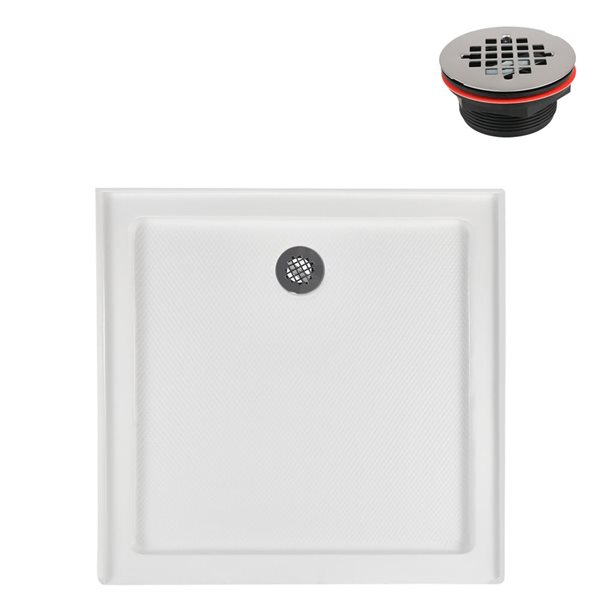 Streamline NT-121-36WH-AL 36 in. x 36 in. Alcove Acrylic Shower Base in Glossy White with Center Drain, Drain Included