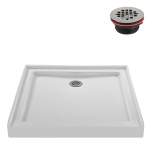 Streamline NT-121-36WH-AL 36 in. x 36 in. Alcove Acrylic Shower Base in Glossy White with Center Drain, Drain Included