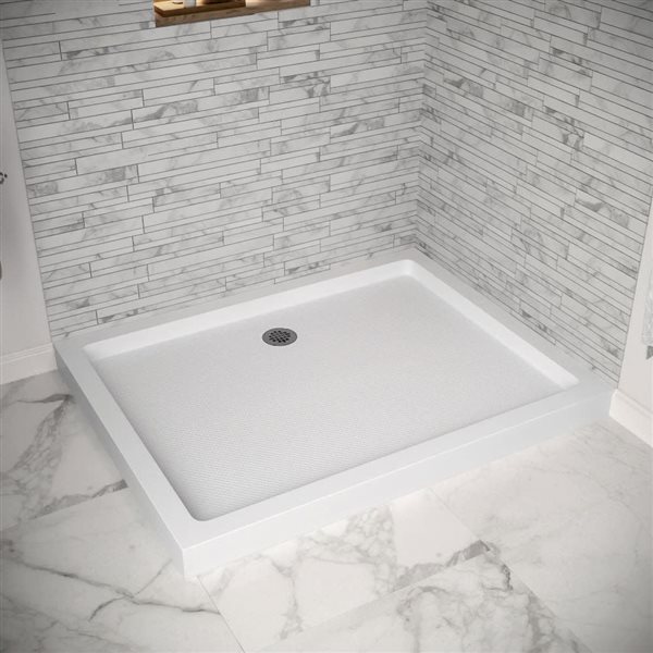 Streamline 48-in x 36-in Glossy White Acrylic Corner Shower Base with Left Hand Drain and ABS Drain Included