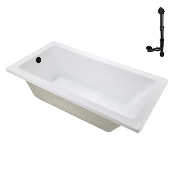 Streamline 66-in x 34-in Glossy White Acrylic Drop-In Bathtub with Matte Oil Rubbed Bronze External Drain