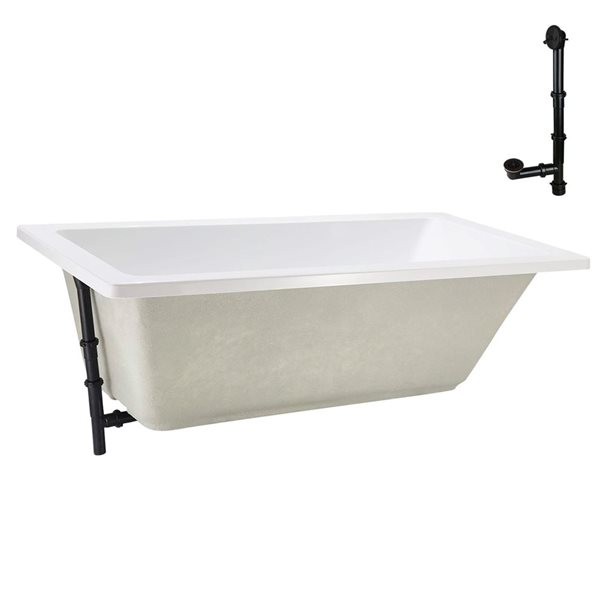 Streamline 66-in x 34-in Glossy White Acrylic Drop-In Bathtub with Matte Oil Rubbed Bronze External Drain