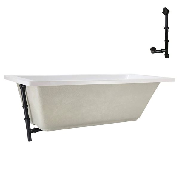 Streamline 66-in x 34-in Glossy White Acrylic Drop-In Bathtub with Matte Oil Rubbed Bronze External Drain