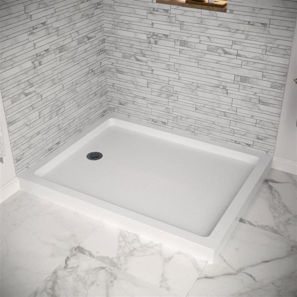 Streamline 48-in x 36-in Glossy White Acrylic Corner Shower Base with Left Hand Drain and ABS Drain Included