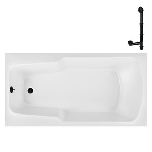 Streamline 66-in x 34-in Glossy White Acrylic Soaking Drop-In Bathtub with Matte Black External Drain