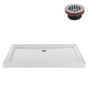 Base de douche d'angle Streamline en acrylique 60 po x 36 po blanc brillant avec drain à gauche et drain ABS inclus