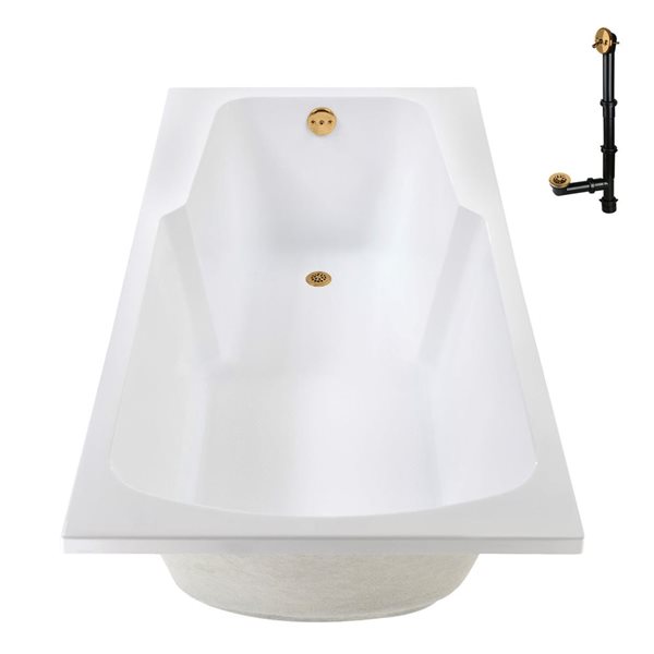 Baignoire encastrée Streamline en acrylique de 66 po x 34 po or brossé avec drain