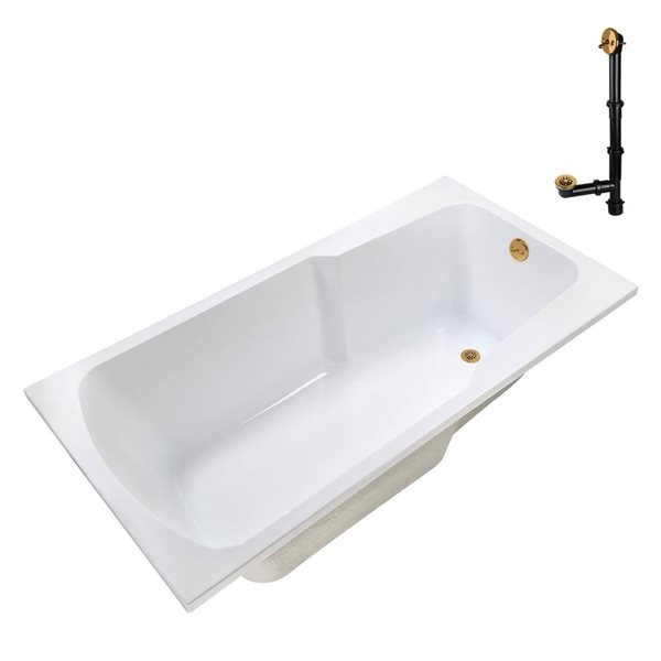 Baignoire encastrée Streamline en acrylique de 66 po x 34 po or brossé avec drain