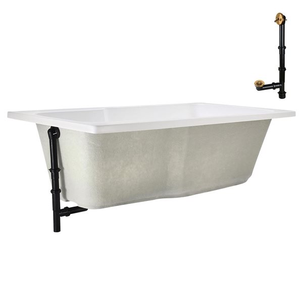 Baignoire encastrée Streamline en acrylique de 66 po x 34 po or brossé avec drain