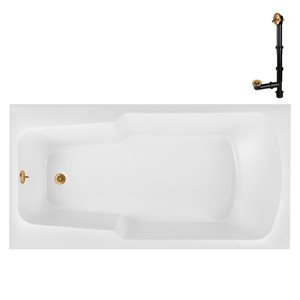 Streamline 66-in x 34-in Glossy White Acrylic Soaking Drop-In Bathtub with Brushed Gold External Drain