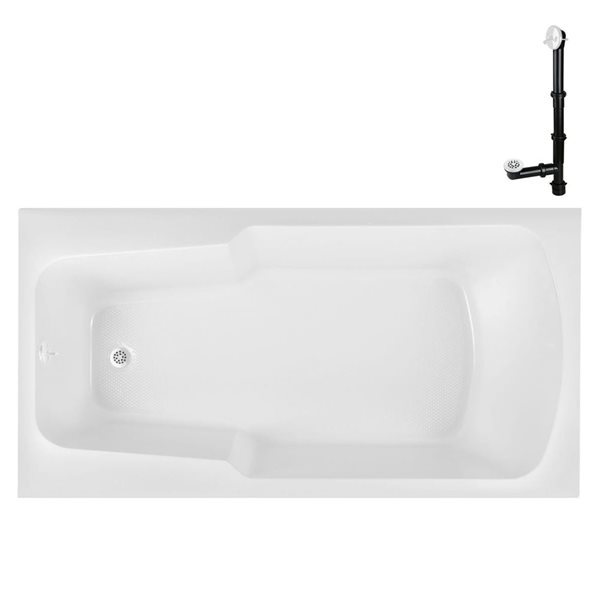 Streamline 60-in x 32-in Glossy White Acrylic Soaking Drop-In Bathtub with Glossy White External Drain