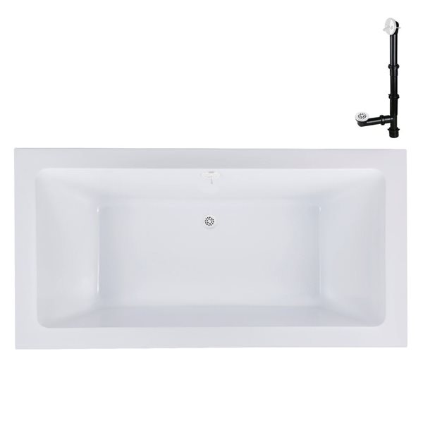 Streamline 60-in x 32-in Glossy White Acrylic Soaking Drop-In Bathtub with Glossy White External Drain