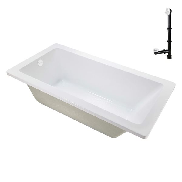 Streamline 66-in x 34-in Glossy White Acrylic Soaking Drop-In Bathtub with Glossy White External Drain