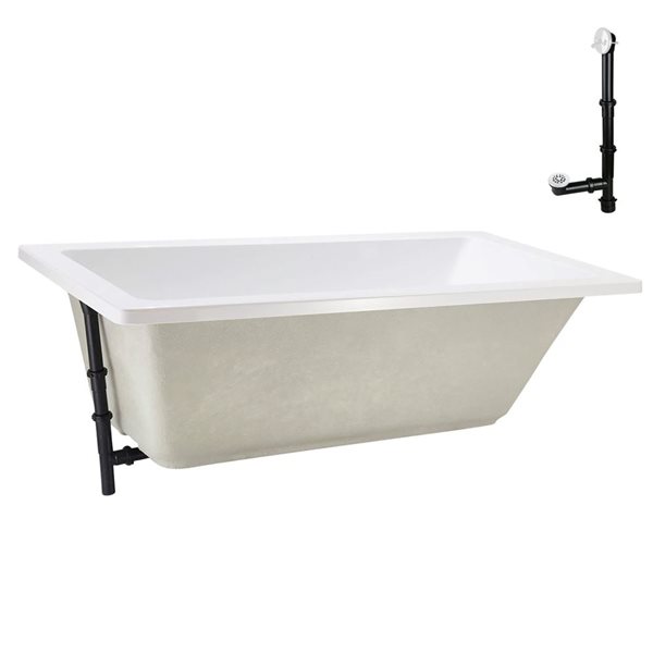 Streamline 66-in x 34-in Glossy White Acrylic Soaking Drop-In Bathtub with Glossy White External Drain