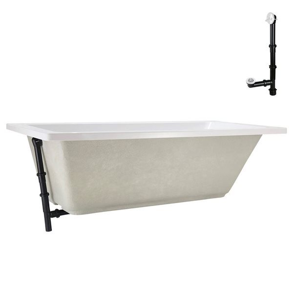 Streamline 66-in x 34-in Glossy White Acrylic Soaking Drop-In Bathtub with Glossy White External Drain