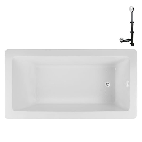 Streamline 66-in x 34-in Glossy White Acrylic Soaking Drop-In Bathtub with Glossy White External Drain