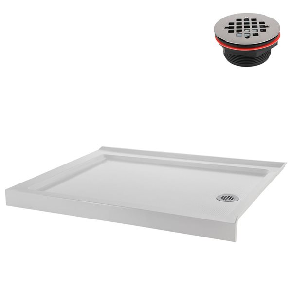 Base de douche d'angle Streamline en acrylique 48 po x 36 po blanc brillant avec drain à droite et drain ABS inclus