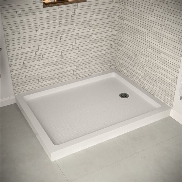 Base de douche d'angle Streamline en acrylique 48 po x 36 po blanc brillant avec drain à droite et drain ABS inclus