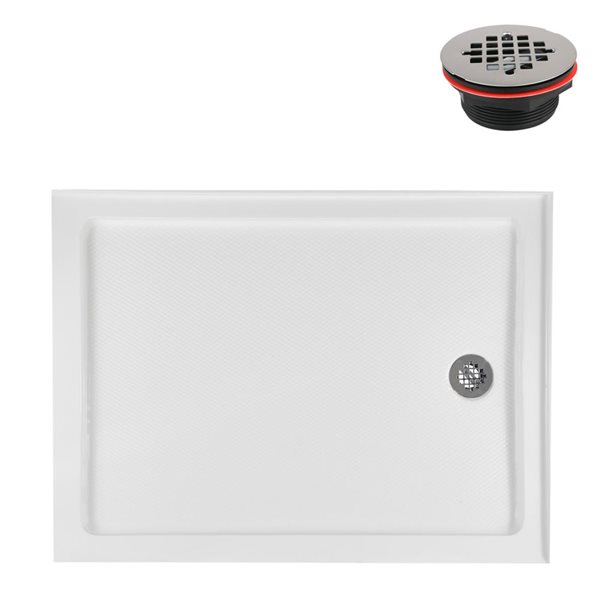 Base de douche d'angle Streamline en acrylique 48 po x 36 po blanc brillant avec drain à droite et drain ABS inclus