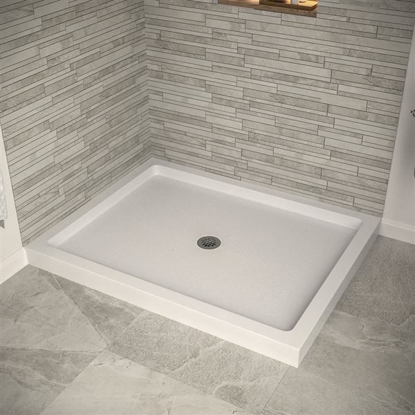 Streamline 48-in x 36-in Glossy White Acrylic Corner Shower Base with Center Drain and ABS Drain Included