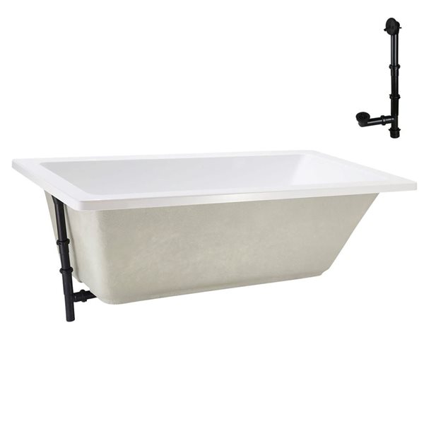 Streamline 66-in x 34-in Glossy White Acrylic Soaking Drop-In Bathtub with Matte Black External Drain