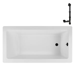 Streamline 66-in x 34-in Glossy White Acrylic Soaking Drop-In Bathtub with Matte Black External Drain