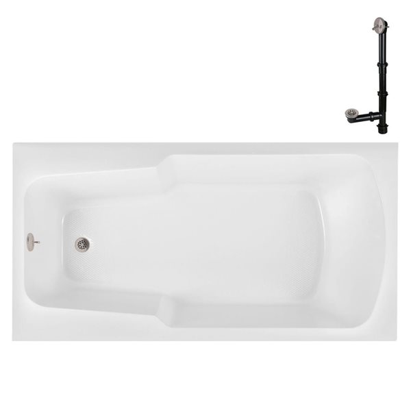 Streamline 66-in x 34-in Glossy White Acrylic Soaking Drop-In Bathtub with Brushed Nickel External Drain