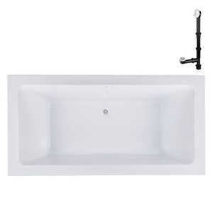 Streamline 66-in x 34-in Glossy White Acrylic Soaking Drop-In Bathtub with Glossy White External Drain